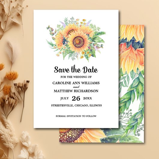 Save The Date. Wtercolor Sonnenblumen Hochzeit Einladung