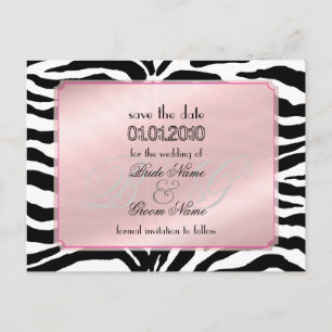 Save the Date, Zebra + Monogramm Ankündigungspostkarte