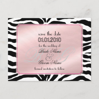 Save the Date, Zebra + Monogramm Ankündigungspostkarte