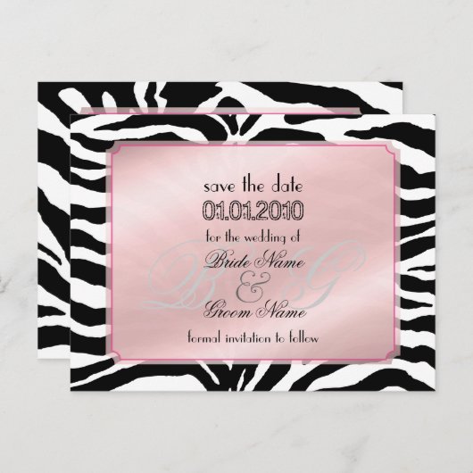Save the Date, Zebra + Monogramm Ankündigungspostkarte (Vorne/Hinten)