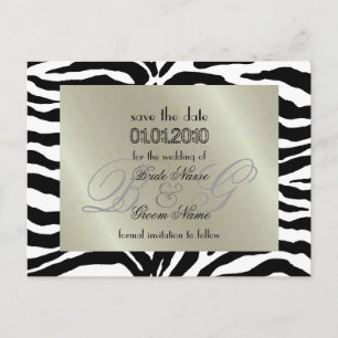 Save the Date, Zebra + Monogramm Ankündigungspostkarte