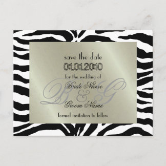 Save the Date, Zebra + Monogramm Ankündigungspostkarte