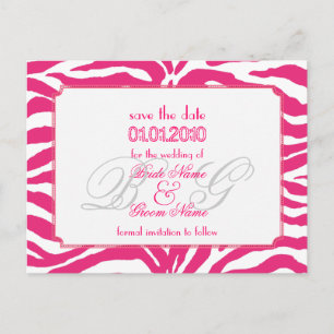 Save the Date, Zebra + Monogramm Ankündigungspostkarte