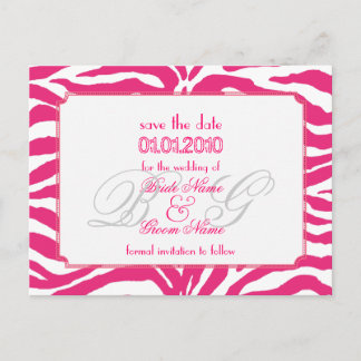Save the Date, Zebra + Monogramm Ankündigungspostkarte