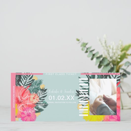 Save the Date Zielflugschein Hibisken Floral (Stehend Vorderseite)