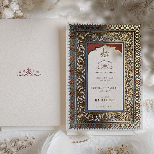 Save the Date Ziergoldenmuslime Folieneinladung