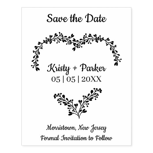 Save the Date Zitat Herz & Wildblumen Hochzeit Gummistempel (Prägung)