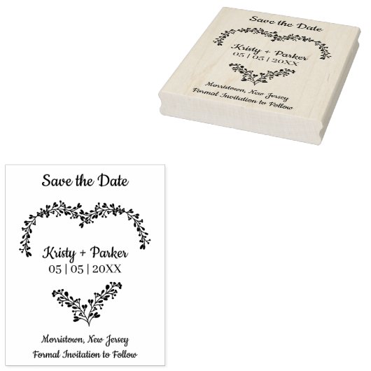 Save the Date Zitat Herz & Wildblumen Hochzeit Gummistempel (Stempel)