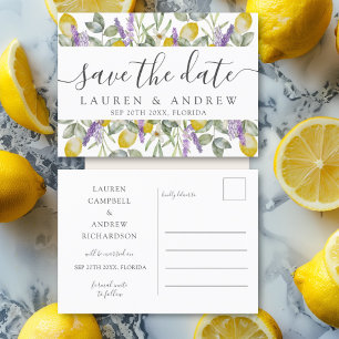 Save the Date Zitronen und Lavendel Hochzeit  Postkarte