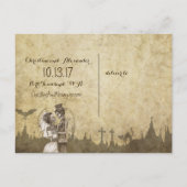 Save the Date zu Halloween Hochzeit mit Skeletten Ankündigungspostkarte (Rückseite)