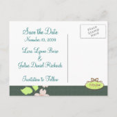 Save the Date zwei blaue Vögel auf dem Dogwood-Zwe Ankündigungspostkarte (Rückseite)