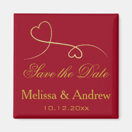 Save the Date zwei elegante Gold Hearts Red Weddin Magnet
