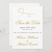 Save The Date | Zwei elegante Goldherzen Hochzeit (Vorne/Hinten)