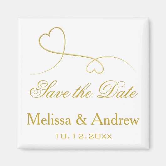 Save The Date | Zwei elegante Goldherzen Hochzeit Magnet (Vorne)
