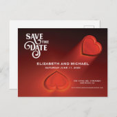 Save the Date, zwei rote Postkarte für Herz (Vorne/Hinten)