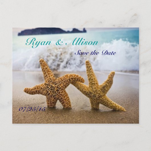 Save the Date zwei Starfish Postkarte (Vorderseite)