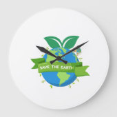 Save the Earth Wall Clock Große Wanduhr (Vorderseite)