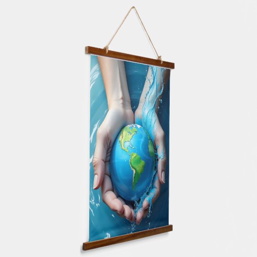 “Save the Earth Water Planet Tapestry Wandteppich Mit Holzrahmen (Gewinkelt)