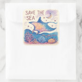 Save the Sea - Color Pencil Ocean Art Quadratischer Aufkleber (Tasche)