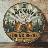 Save Water Drink Beer Funny Große Wanduhr