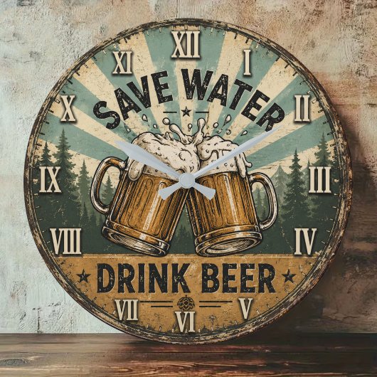 Save Water Drink Beer Funny Große Wanduhr