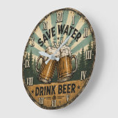 Save Water Drink Beer Funny Große Wanduhr (Winkel)