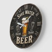 Save Water Drink Beer Man Cave Gift Große Wanduhr (Winkel)