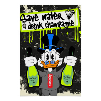 Save Water, Drink Champagne (Neon Drip Duck) Poster