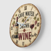 Save Water Drink Wine Große Wanduhr (Winkel)
