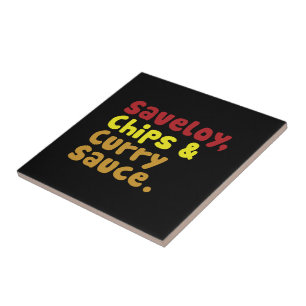 Saveloy, Chips & Curry Sauce. Fliese