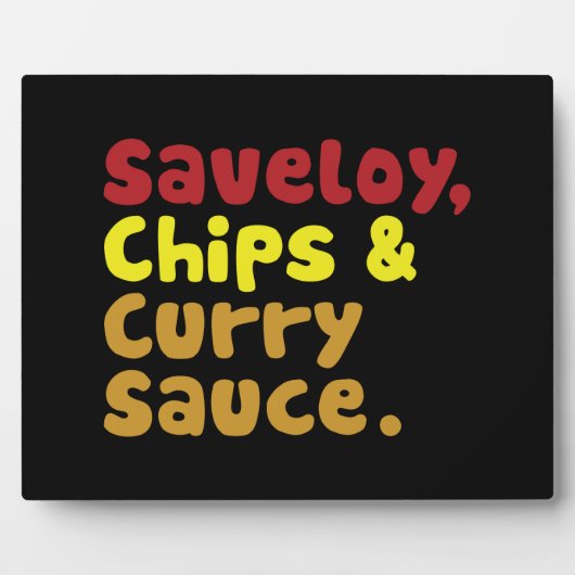 Saveloy, Chips & Curry Sauce. Fotoplatte (Vorderseite)