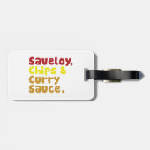 Saveloy, Chips & Curry Sauce. Gepäckanhänger (Rückseite horizontal)