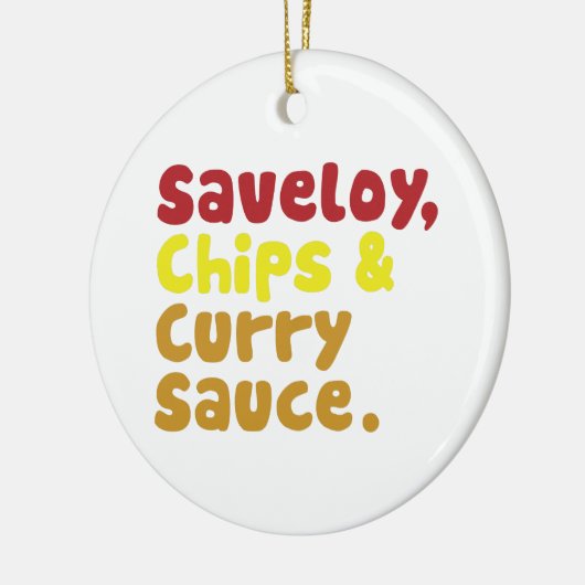 Saveloy, Chips & Curry Sauce. Keramikornament (Links)