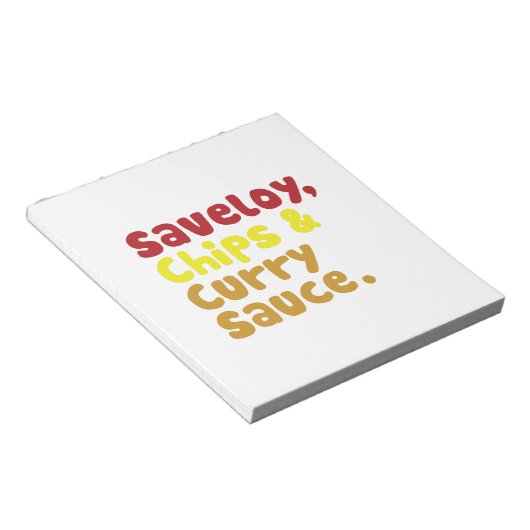 Saveloy, Chips & Curry Sauce. Notizblock (angewinkelt)