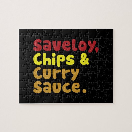 Saveloy, Chips & Curry Sauce. Puzzle (Horizontal)