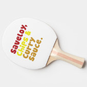 Saveloy, Chips & Curry Sauce. Tischtennis Schläger (Seitenansicht)