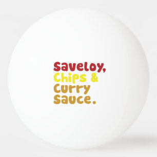 Saveloy, Chips & Curry Sauce. Tischtennisball