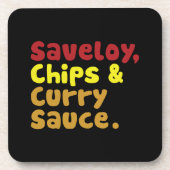 Saveloy, Chips & Curry Sauce. Untersetzer (Vorderseite)