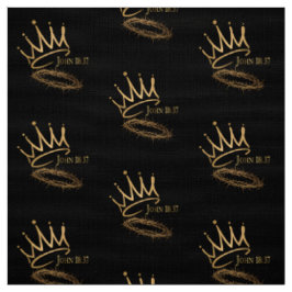 SAVIOR KING JESUS Schwarz/Gold Kronen-Muster Stoff