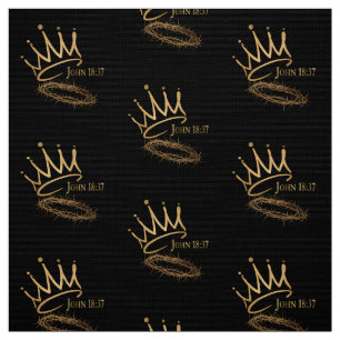 SAVIOR KING JESUS Schwarz/Gold Kronen-Muster Stoff