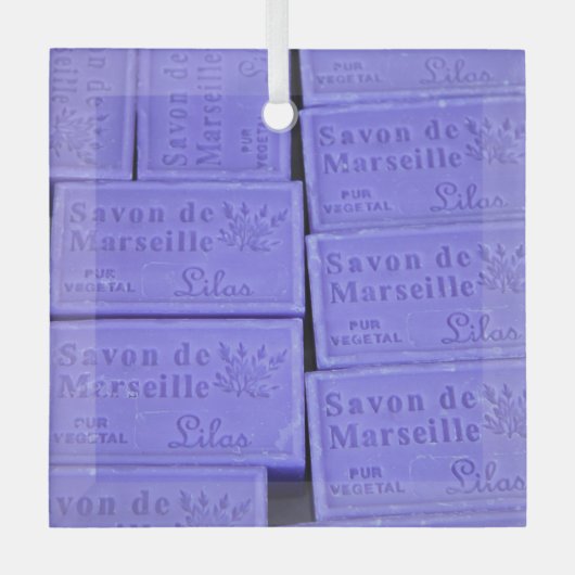 Savon de Marseille Lavender Soap Ornament Aus Glas (Vorderseite)