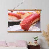 Savor the Moment – Sushi in Action Tapestry Wandteppich Mit Holzrahmen (Schlafzimmer)