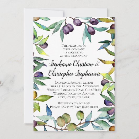 Savory Olive Toskana Hochzeit Einladung (Vorderseite)