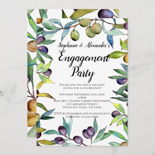 Savory Olives Toskanische Watercolor Engagement Pa Einladung (Vorne/Hinten)