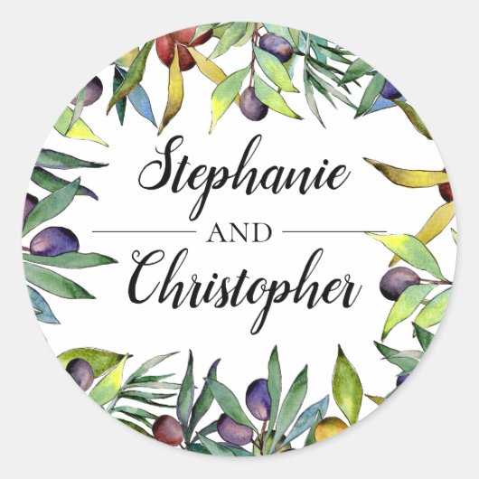 Savory Olives Toskanisches Hochzeitssemble Siegel Runder Aufkleber (Vorderseite)