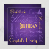 Savvy Art Geburtstags-Party-lila Einladung (Vorne/Hinten)