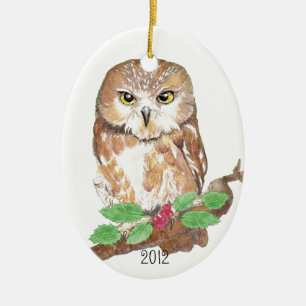 Saw Whelt Owl Weihnachtszeit nach Maß Keramikornament