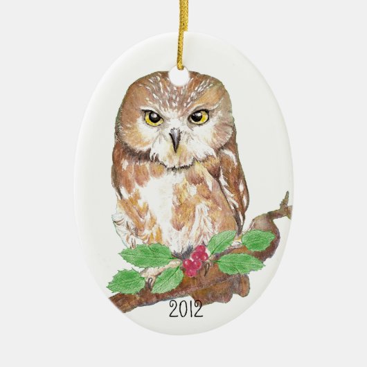 Saw Whelt Owl Weihnachtszeit nach Maß Keramikornament (Vorne)