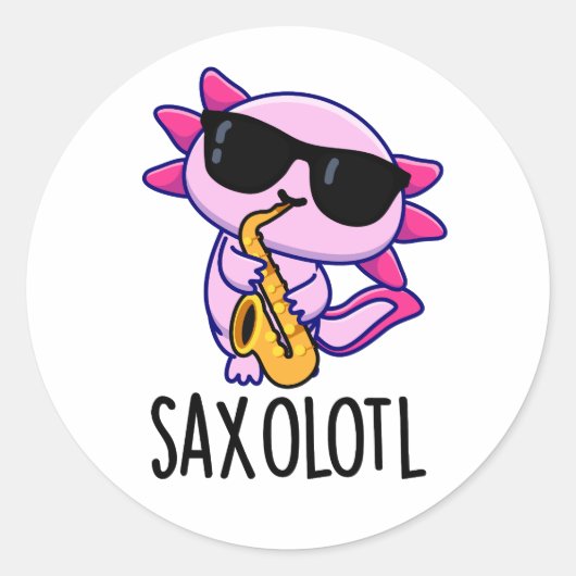 Sax-olotl Funny Saxophone Puns Runder Aufkleber (Vorderseite)