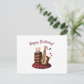Saxaphone Chocolate Birthday Cake Postkarte (Stehend Vorderseite)